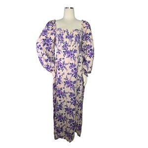 Free People Women's Jaymes Floral Print Midi Long Sleeve Dress boho sz large